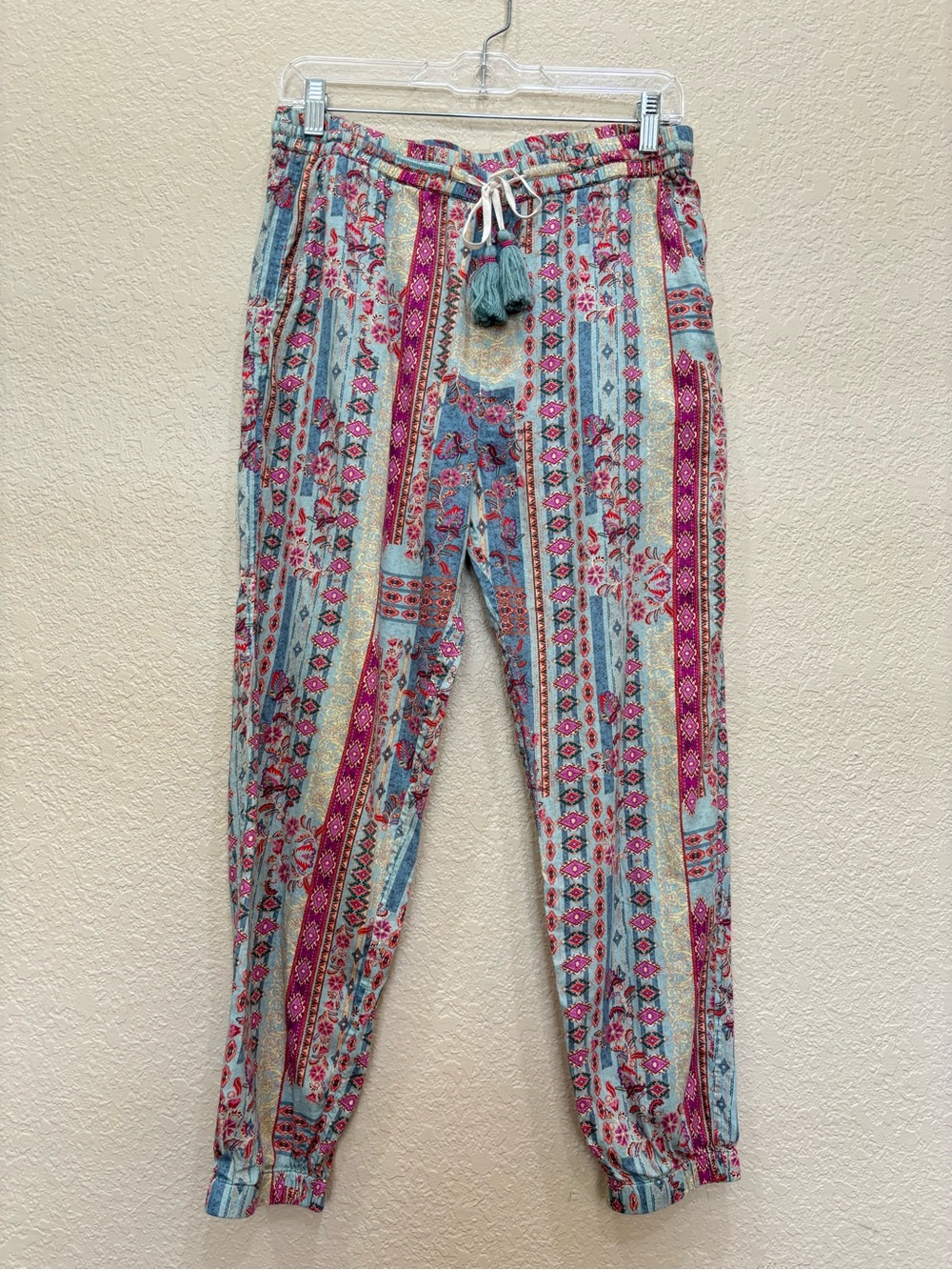 Sundance Jessinia Boho Floral Stripe Tassel Cotton Jogger Pants Lightweight Sm